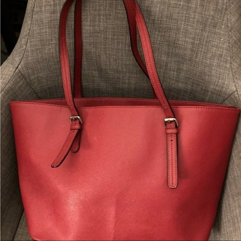 Calvin Klein Red Leather Tote with Dual Straps - Picture 2 of 10